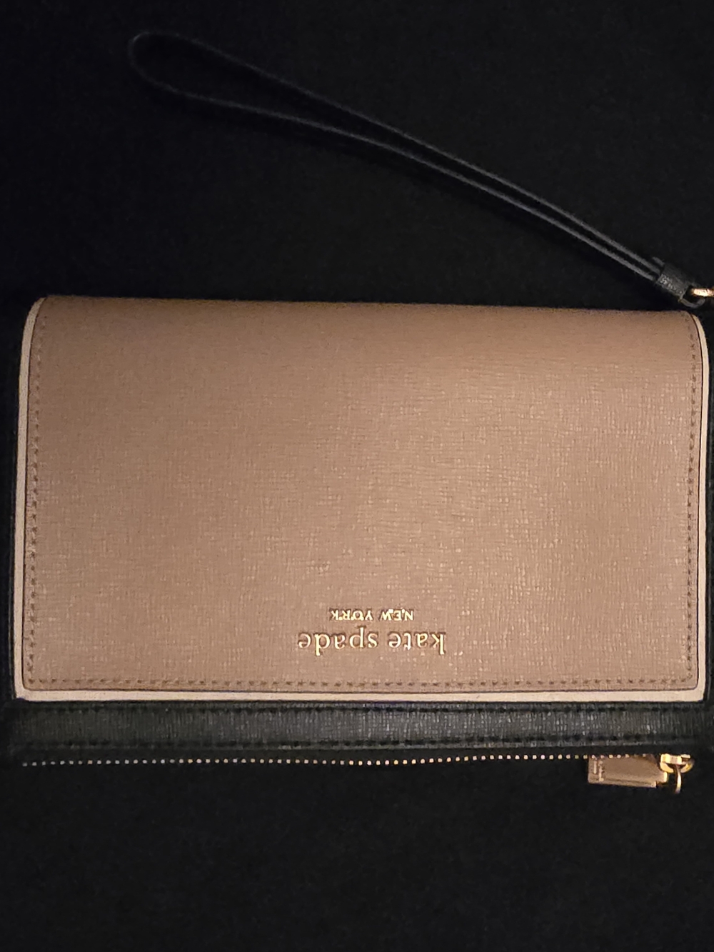 kate spade pink and black wristlet clutch